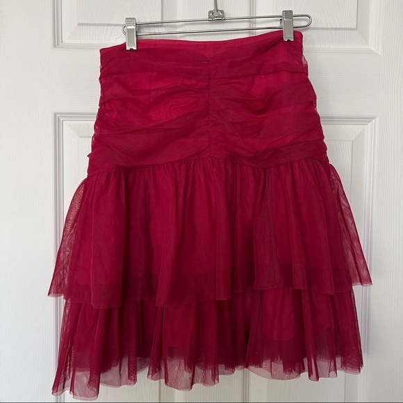 Anthropologie Dresses & Skirts - Anthropologie Maeve tiered tulle mini skirt ladies size 4 dark pink fuchsia